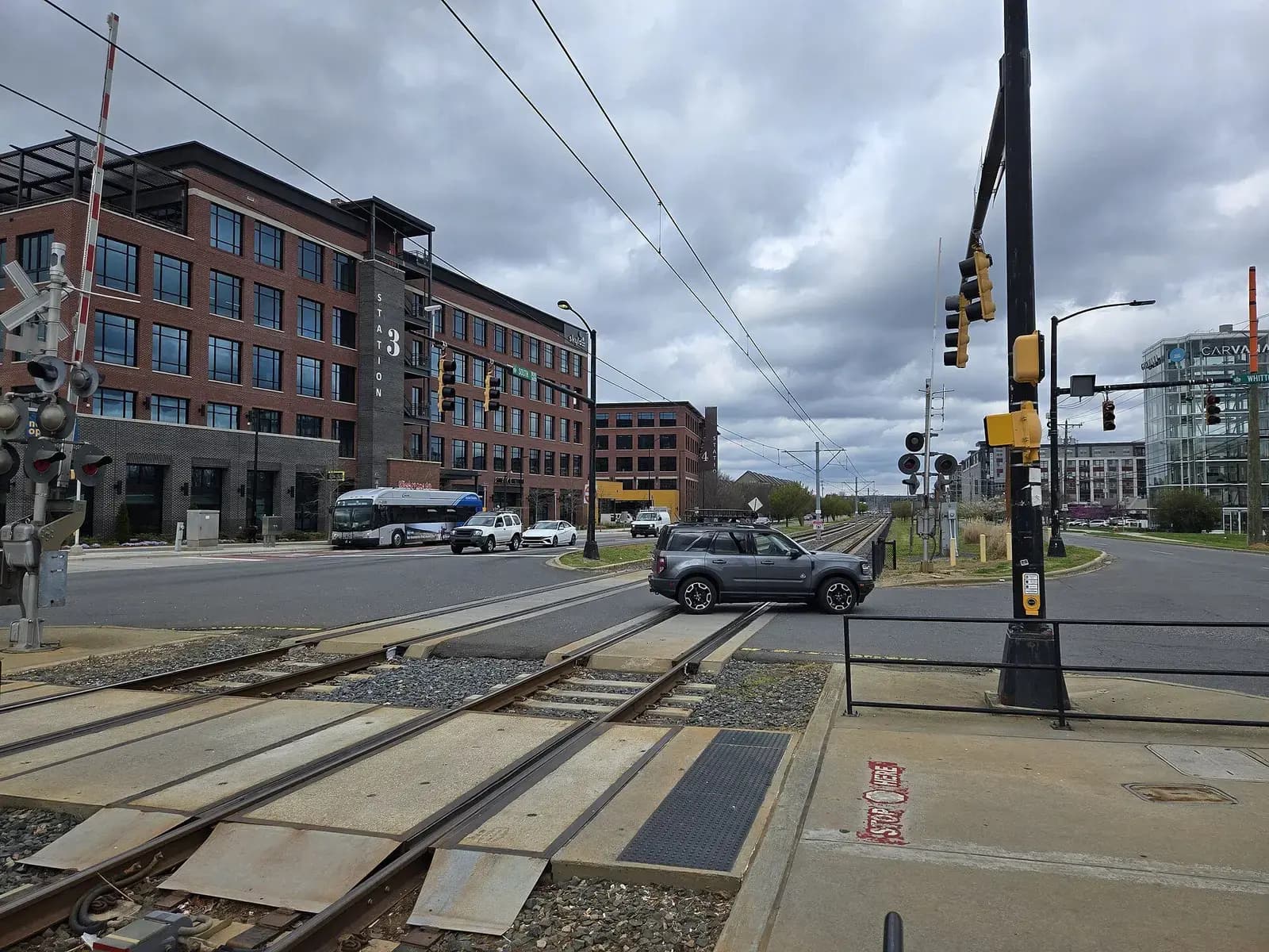 South Boulevard looking north from the Scaleybark light rail station in Charlotte
