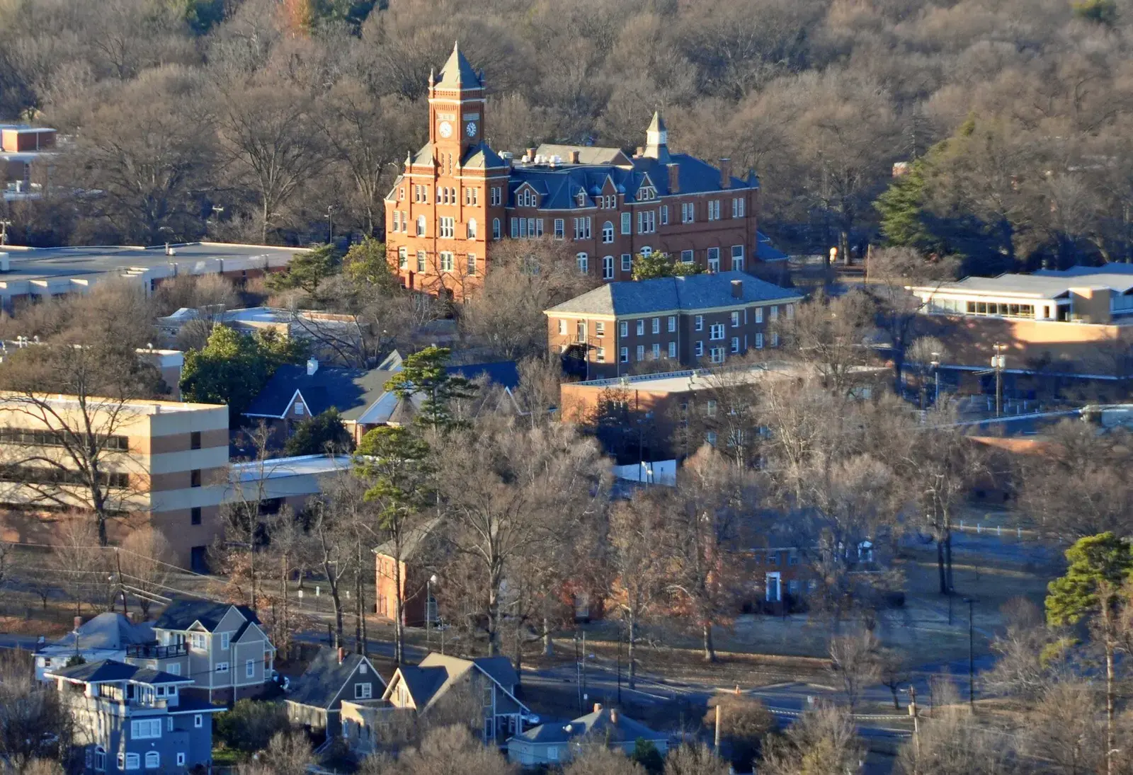 Elevated view of Johnson C. Smith University and the surrounding west Charlotte tree canopy