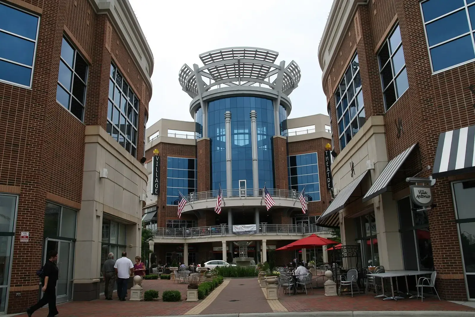 Entrance plaza and shops at Ballantyne Village in south Charlotte