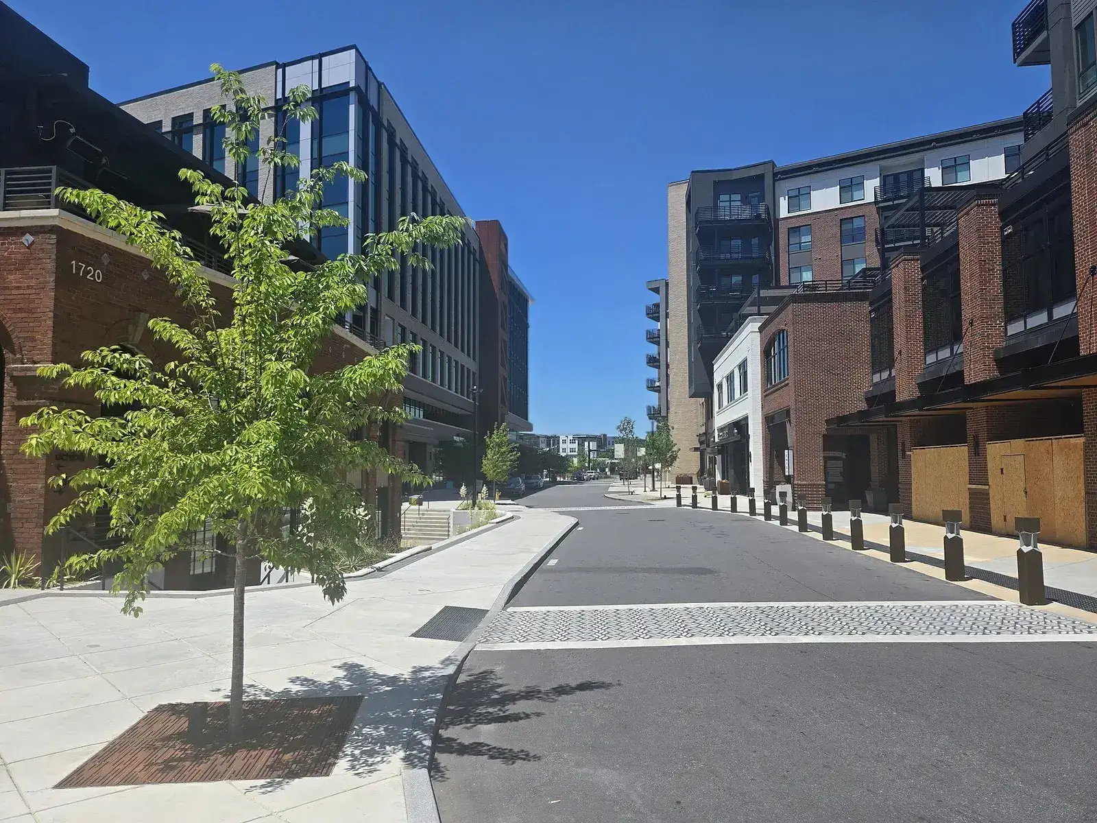 New mixed-use buildings along Clement Avenue in Plaza Midwood, Charlotte