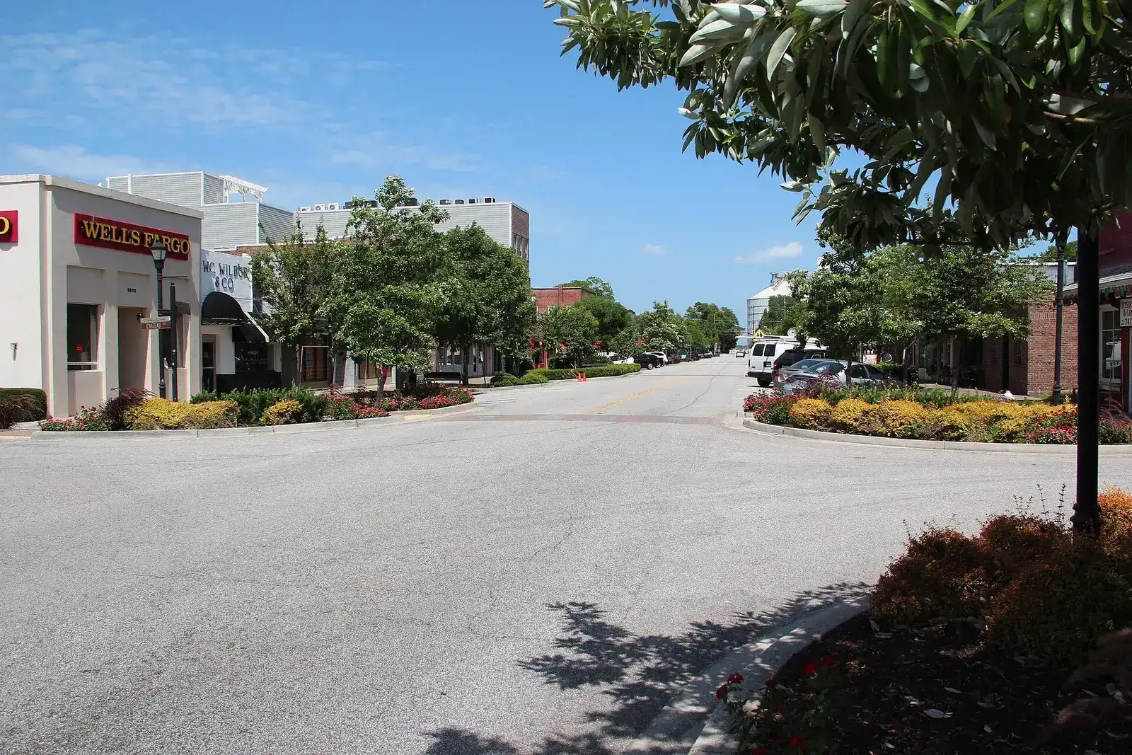 Montague Avenue with shops and landscaping in North Charleston, South Carolina