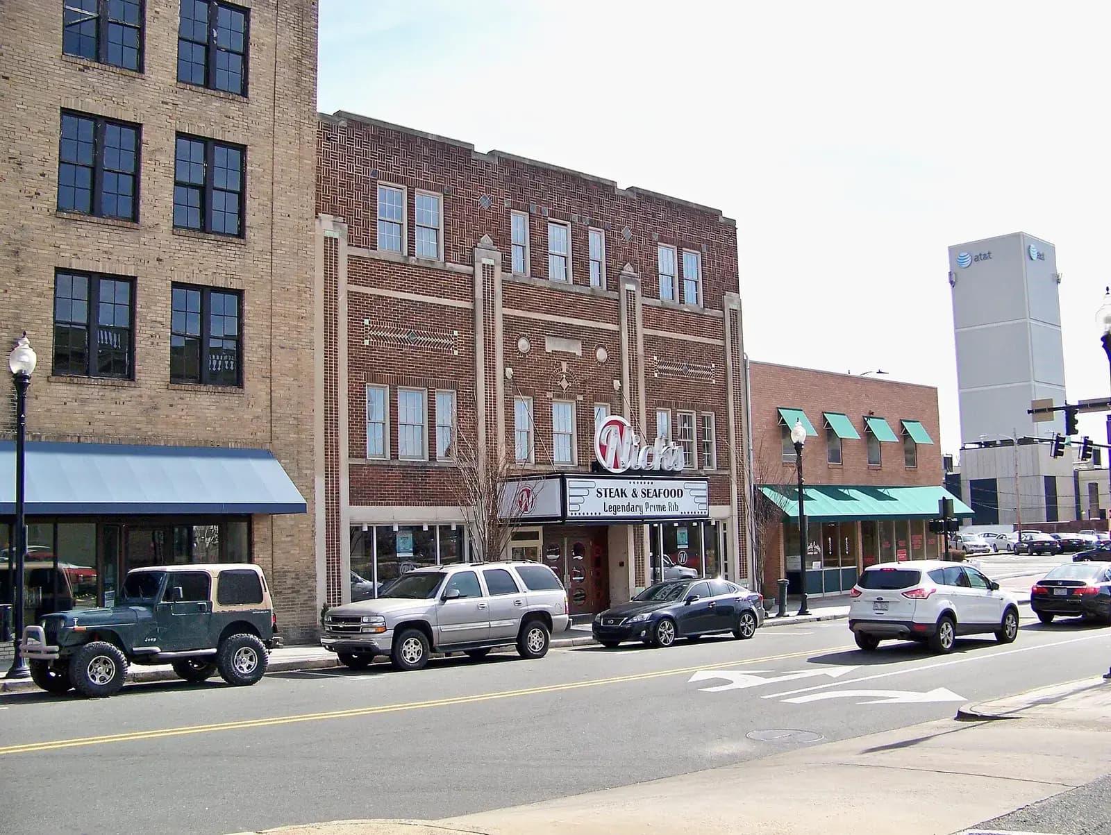Brick storefronts along Main Avenue in the Downtown Gastonia Historic District
