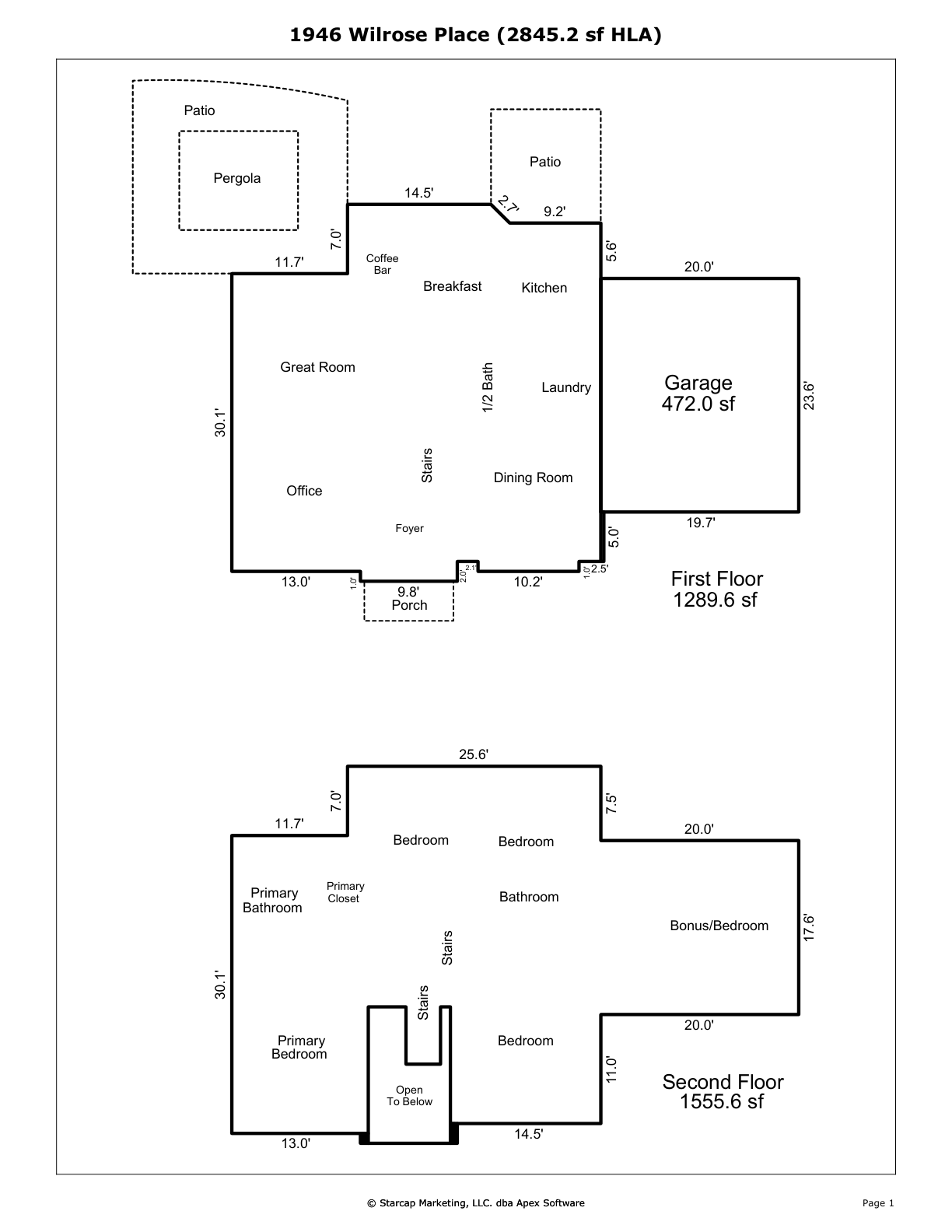 1946 Wilrose Pl floor plan showing first and second levels